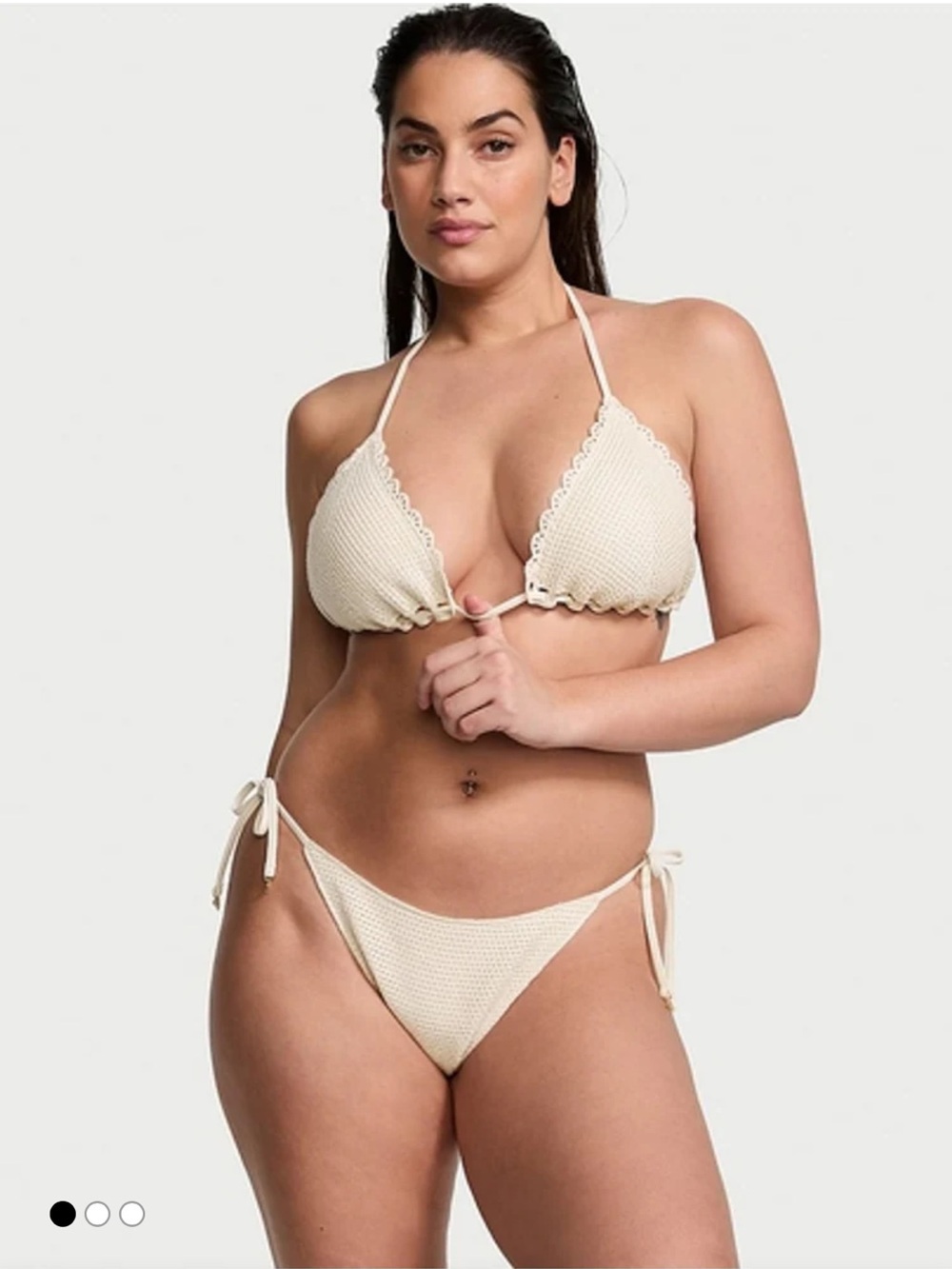 New Rare Victoria Secret Swim Tan Crochet Bikini Set, Top- Large, Bottom -Small
